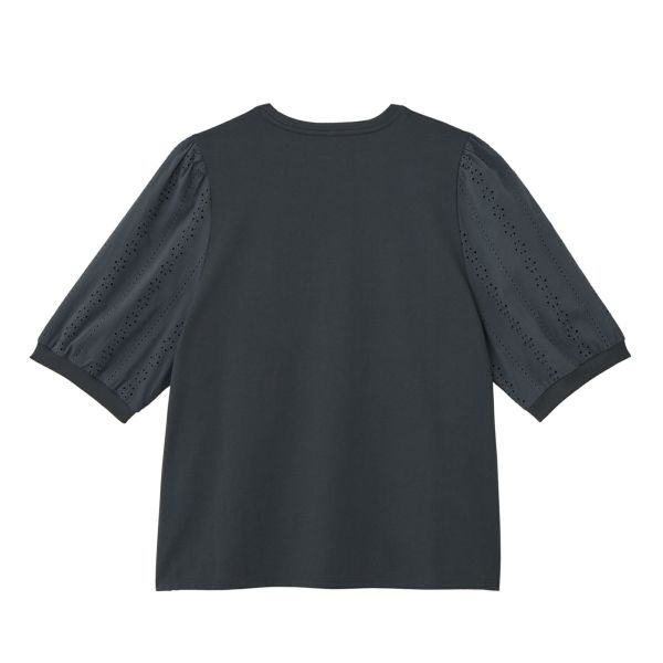 シルキーコットン　ひんやり抗菌防臭　レース５分袖Tシャツ
