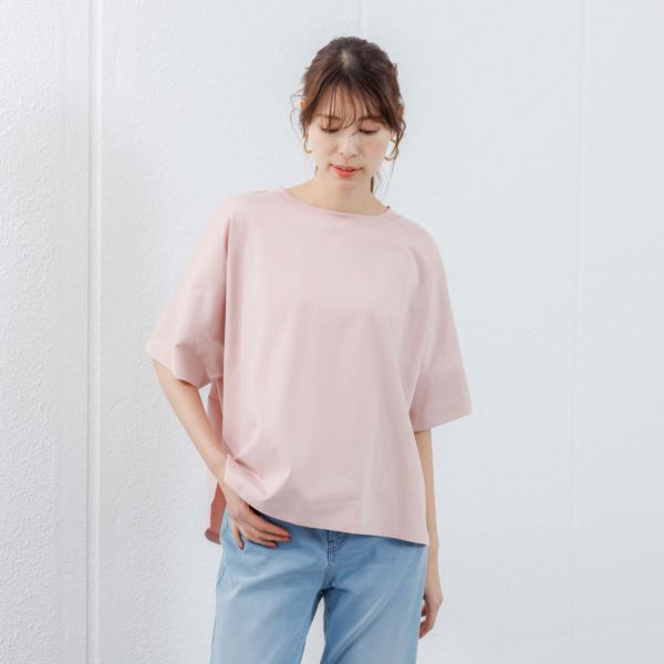 シルキーコットン　ひんやり抗菌防臭　ドルマン半袖Tシャツ