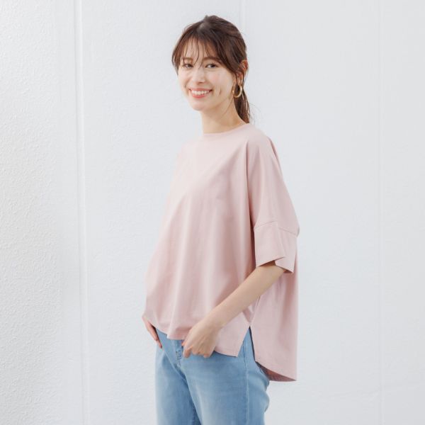 シルキーコットン　ひんやり抗菌防臭　ドルマン半袖Tシャツ