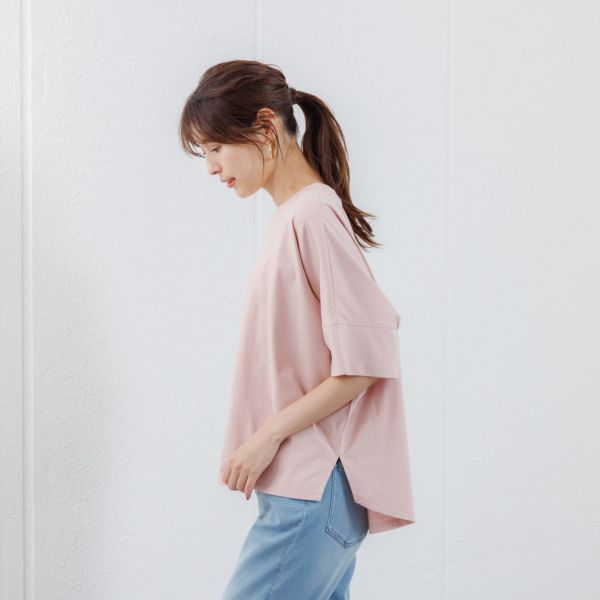 シルキーコットン　ひんやり抗菌防臭　ドルマン半袖Tシャツ