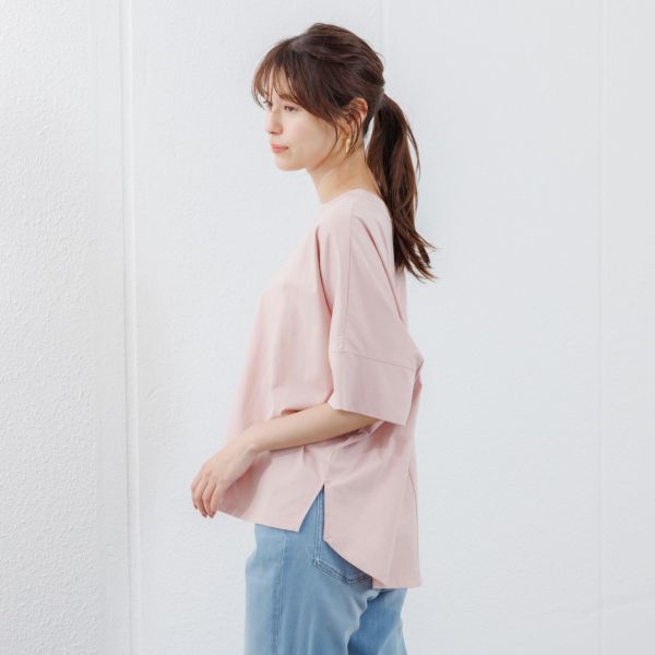 シルキーコットン　ひんやり抗菌防臭　ドルマン半袖Tシャツ