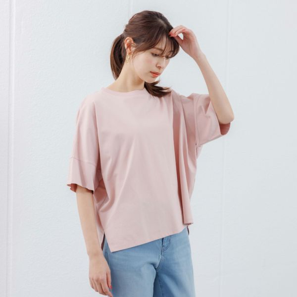 シルキーコットン　ひんやり抗菌防臭　ドルマン半袖Tシャツ