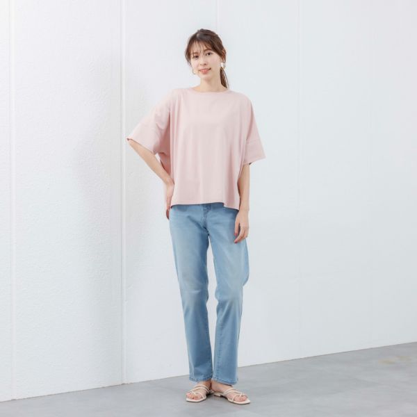 シルキーコットン　ひんやり抗菌防臭　ドルマン半袖Tシャツ