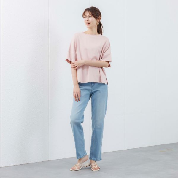 シルキーコットン　ひんやり抗菌防臭　ドルマン半袖Tシャツ