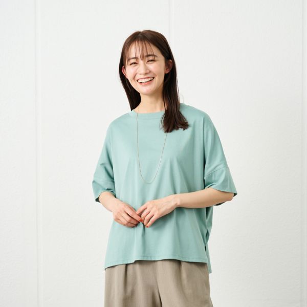 シルキーコットン　ひんやり抗菌防臭　ドルマン半袖Tシャツ