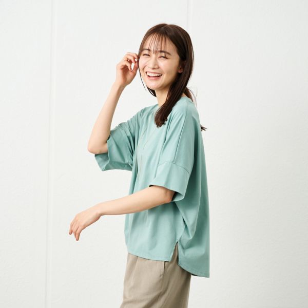 シルキーコットン　ひんやり抗菌防臭　ドルマン半袖Tシャツ