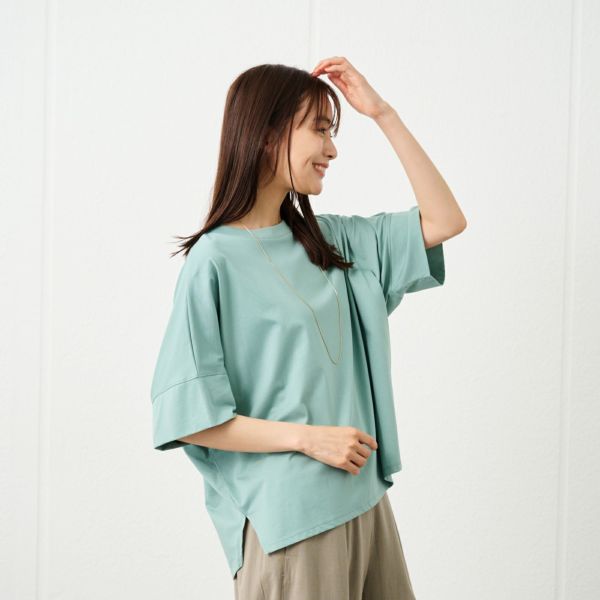 シルキーコットン　ひんやり抗菌防臭　ドルマン半袖Tシャツ