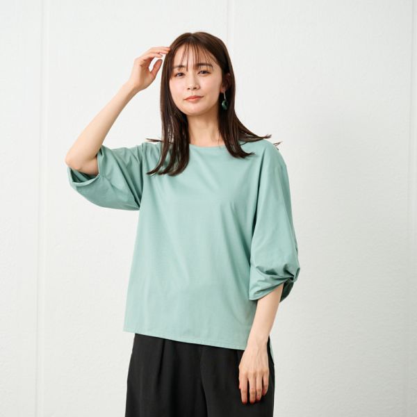 シルキーコットン　ひんやり抗菌防臭　ねじり袖Ｔシャツ