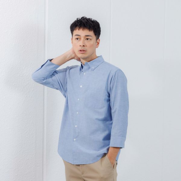 【てまらく】　麻入り無地７分袖シャツ