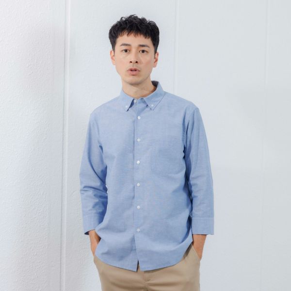 【てまらく】　麻入り無地７分袖シャツ