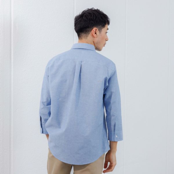 【てまらく】　麻入り無地７分袖シャツ
