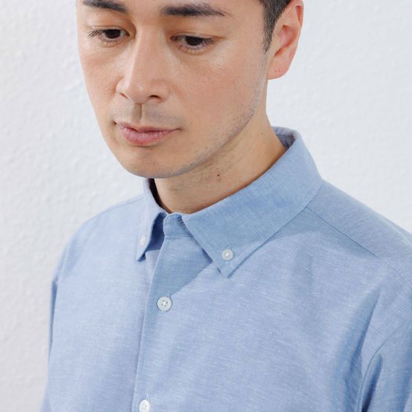 【てまらく】　麻入り無地７分袖シャツ