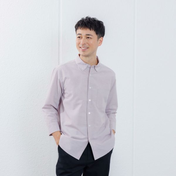【てまらく】　麻入り無地７分袖シャツ