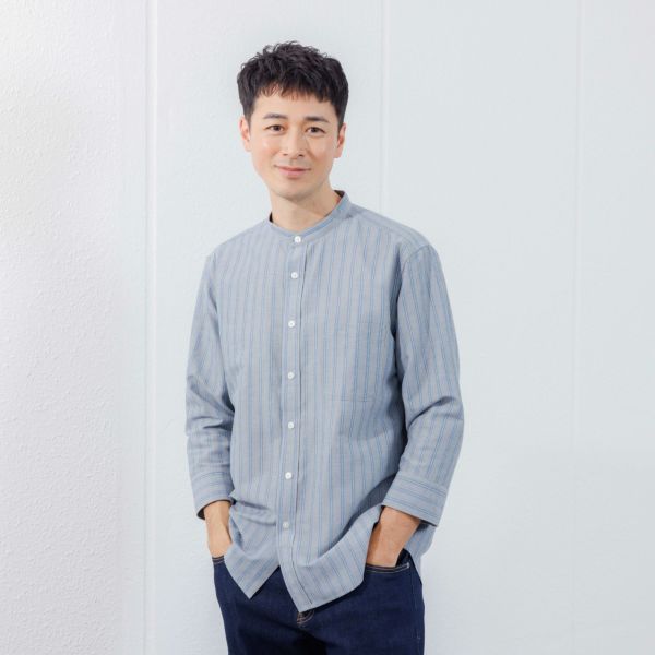 【てまらく】　麻入り柄７分袖シャツ