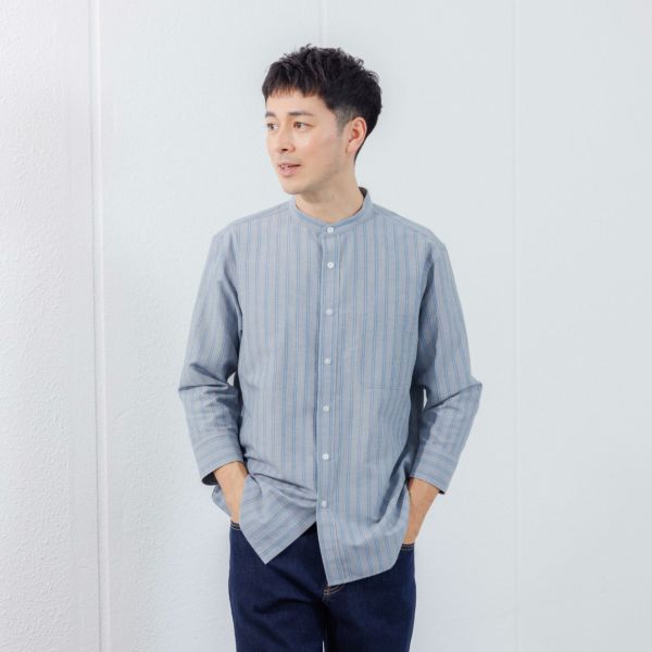 【てまらく】　麻入り柄７分袖シャツ
