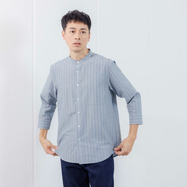 【てまらく】　麻入り柄７分袖シャツ