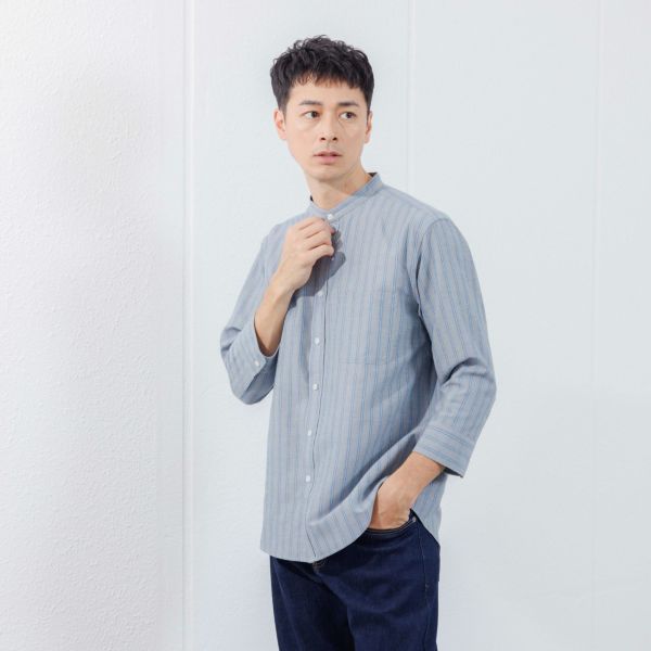 【てまらく】　麻入り柄７分袖シャツ