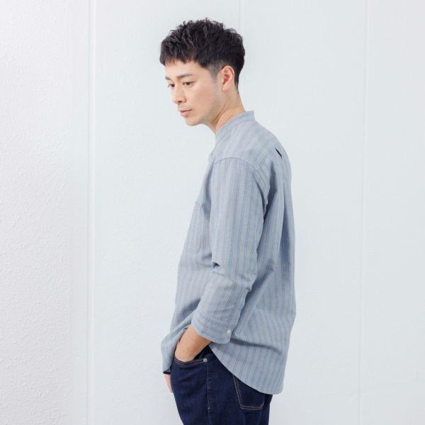 【てまらく】　麻入り柄７分袖シャツ