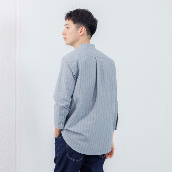 【てまらく】　麻入り柄７分袖シャツ