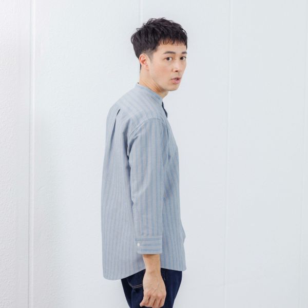 【てまらく】　麻入り柄７分袖シャツ