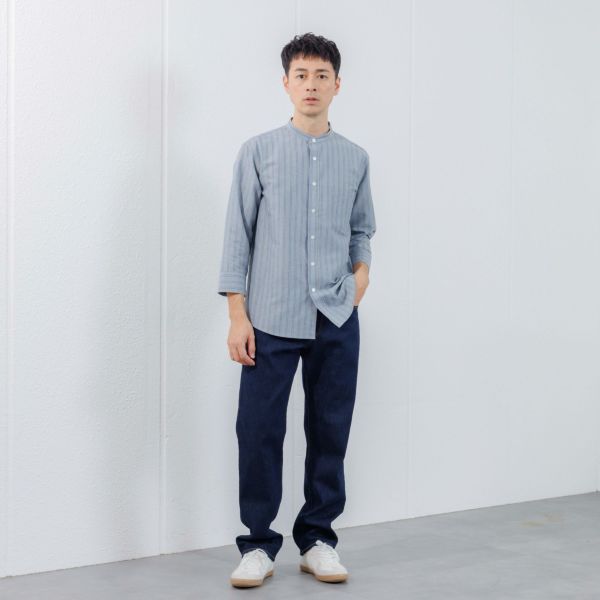 【てまらく】　麻入り柄７分袖シャツ