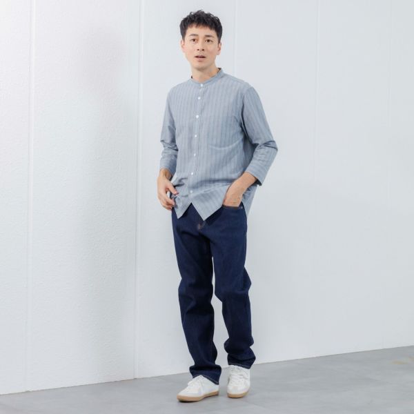 【てまらく】　麻入り柄７分袖シャツ