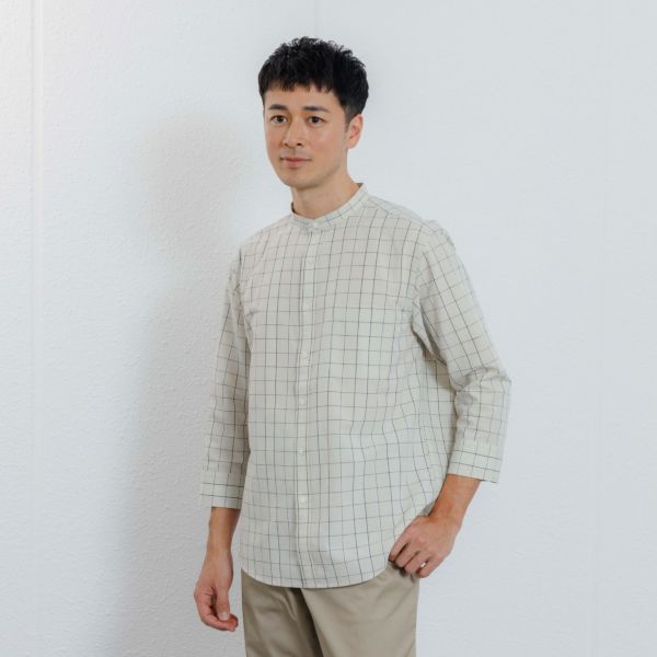 【てまらく】　麻入り柄７分袖シャツ