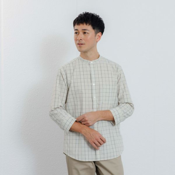 【てまらく】　麻入り柄７分袖シャツ
