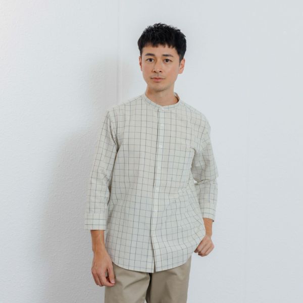 【てまらく】　麻入り柄７分袖シャツ