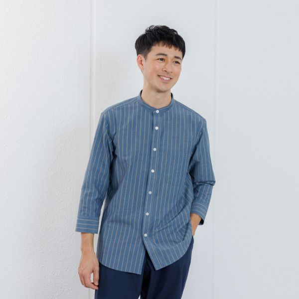 【てまらく】　麻入り柄７分袖シャツ