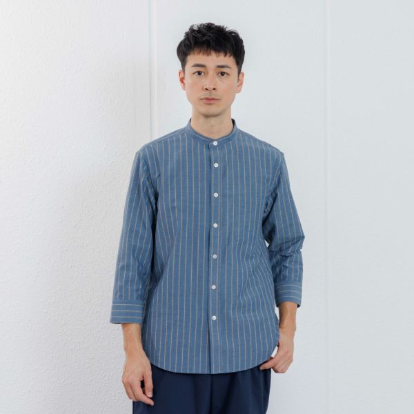 【てまらく】　麻入り柄７分袖シャツ