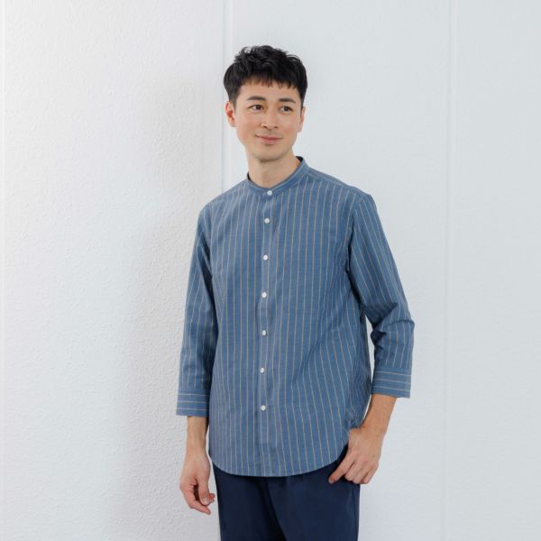 【てまらく】　麻入り柄７分袖シャツ