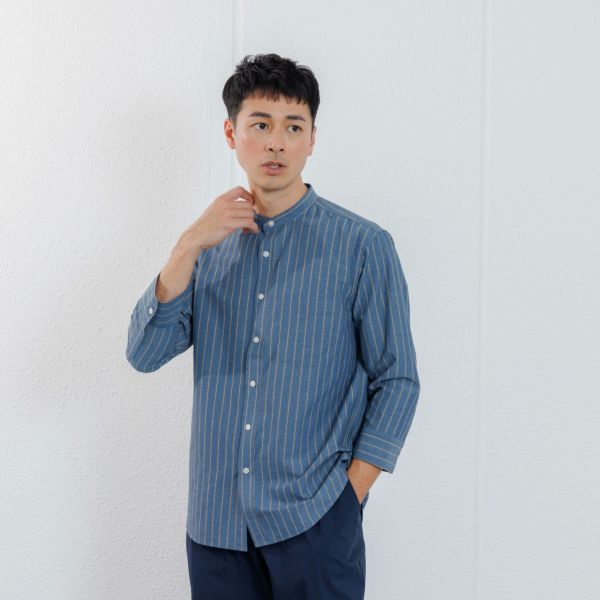【てまらく】　麻入り柄７分袖シャツ