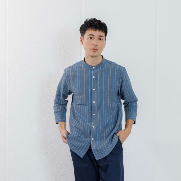 【てまらく】　麻入り柄７分袖シャツ