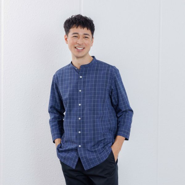 【てまらく】　麻入り柄７分袖シャツ