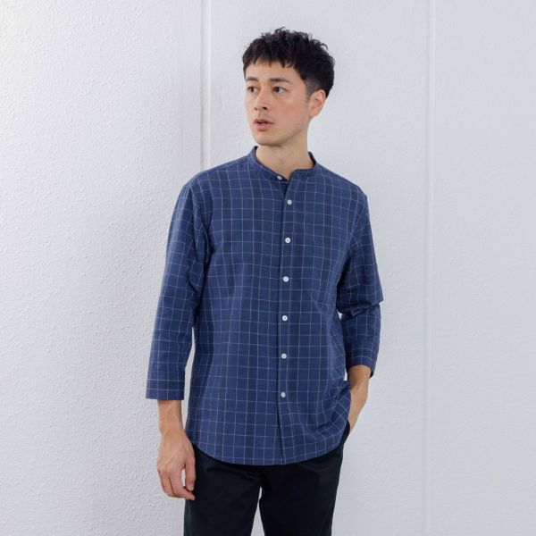 【てまらく】　麻入り柄７分袖シャツ