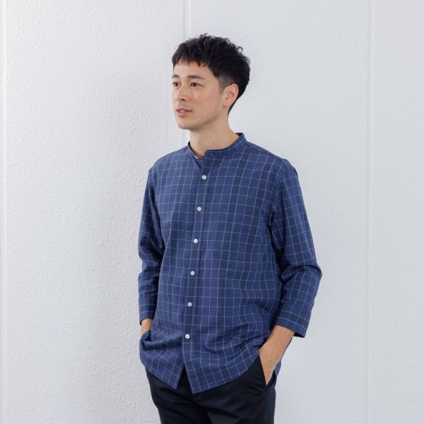 【てまらく】　麻入り柄７分袖シャツ