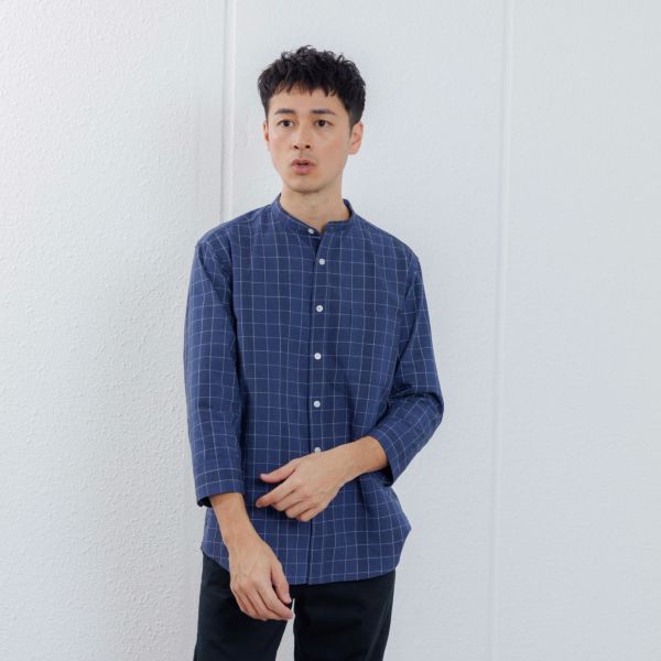 【てまらく】　麻入り柄７分袖シャツ