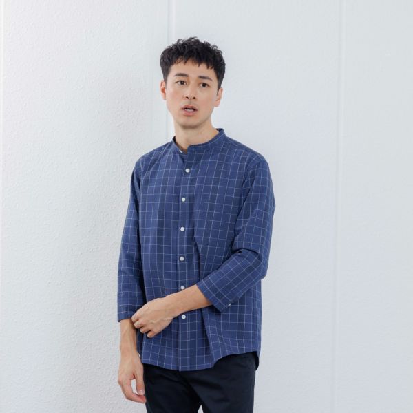 【てまらく】　麻入り柄７分袖シャツ