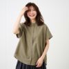 てまラク　綿麻半袖バンドカラーブラウス