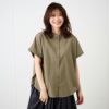 てまラク　綿麻半袖バンドカラーブラウス