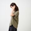 てまラク　綿麻半袖バンドカラーブラウス