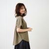 てまラク　綿麻半袖バンドカラーブラウス