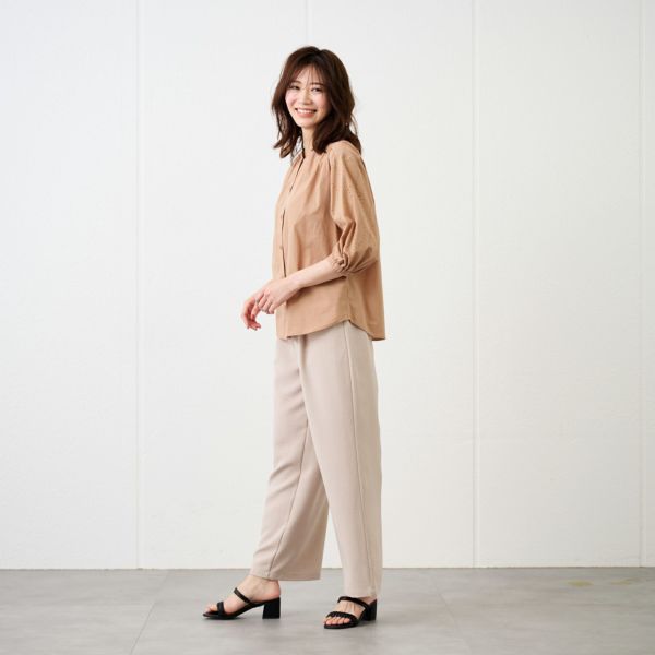 刺しゅう入りコットン７分袖ブラウス