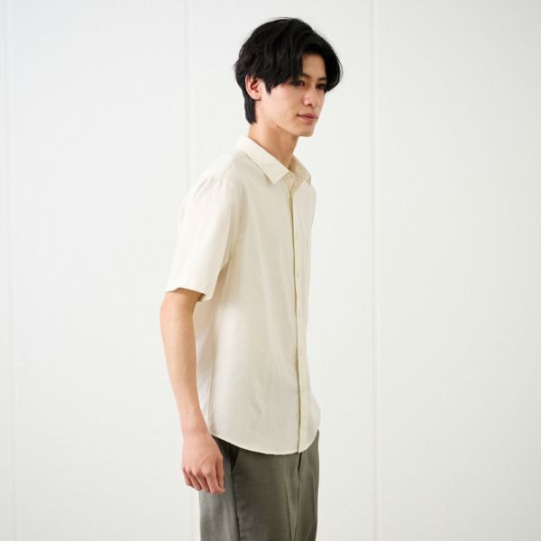 【てまラク】麻入り無地半袖シャツ