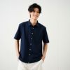 【てまラク】麻入り無地半袖シャツ