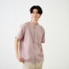 【てまラク】麻入りストライプ半袖シャツ