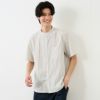 【てまラク】麻入りストライプ半袖シャツ