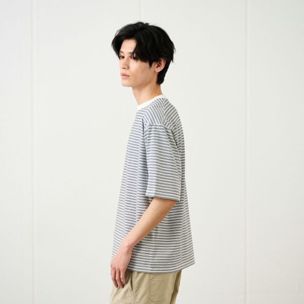 ピースフィットクール　遮熱天竺ボーダー五分袖Tシャツ