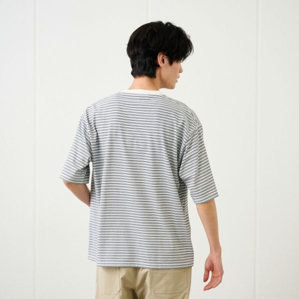 ピースフィットクール　遮熱天竺ボーダー五分袖Tシャツ